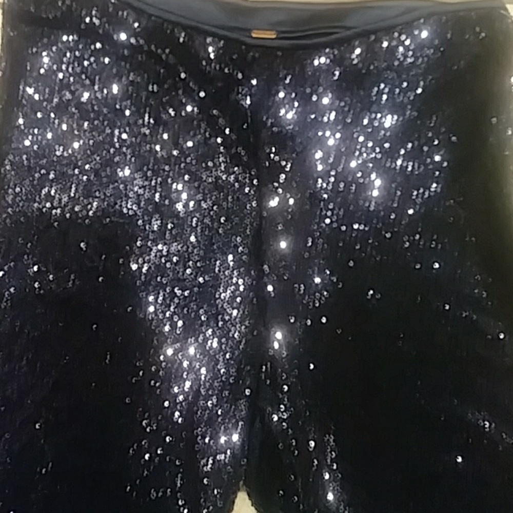 Free People Zip-Up Blue Sequin Bell Bottom Pants. - Picture 4 of 8